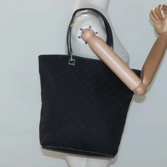 GUCCI GG Canvas Tote Bag Black Silver 31243 Auth - Picture 1 of 16